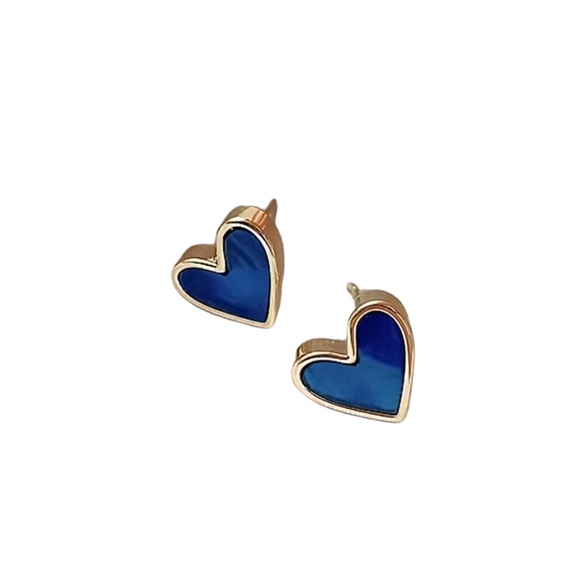 Blue and Gold Heart Shaped Stud Earrings - Picture 4 of 6
